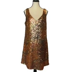 Phoebe Couture Women's Sequined Mini Cocktail Dress Size Large Pink and Gold
